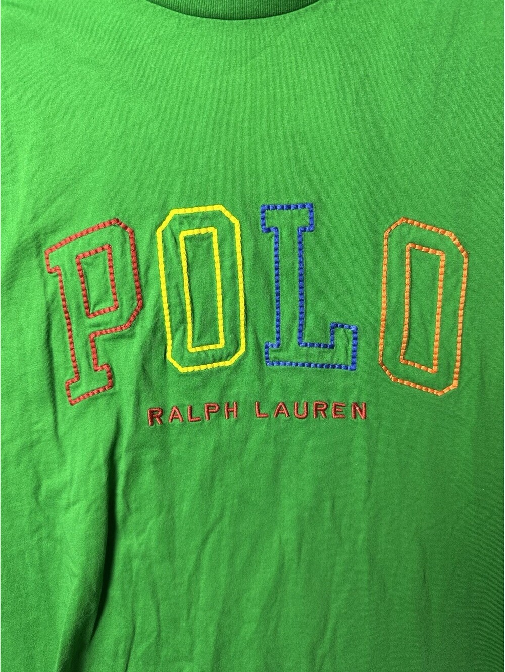 Polo Ralph Lauren 2XB T Shirt Green Multicolor Embroidered Spellout Big Tall